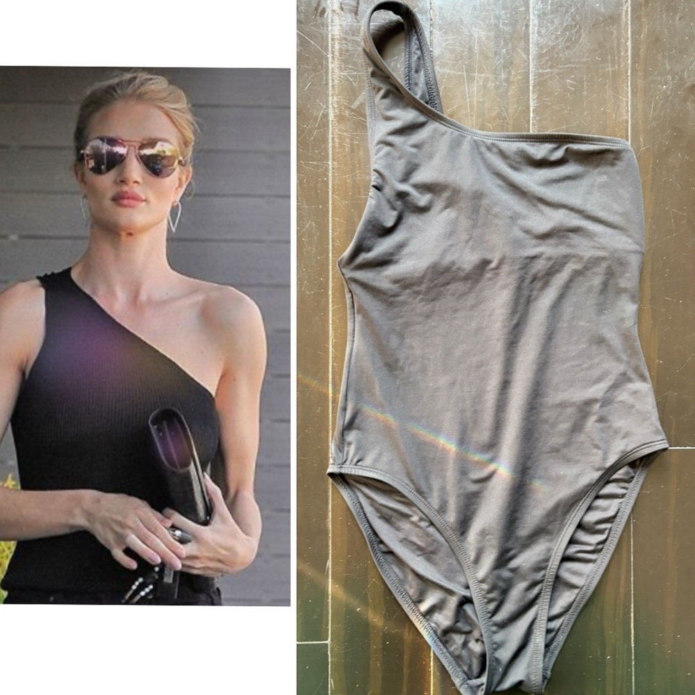 Andie swim Chic black One-Shoulder Swimsuit one piece symmetrical xs long torso